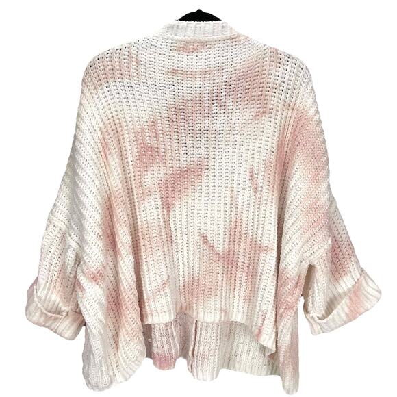 POL Women's 1/2 Sleeve OVERSIZED SLOUCH SWEATER Pink White BUTTON FRONT Small - Picture 2 of 7